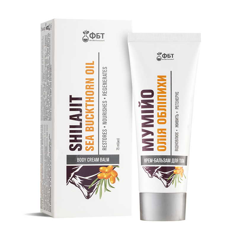 Golden Pharm Подхранващ крем-балсам за тяло с мумио (шилажит) и облепиха x 75 ml