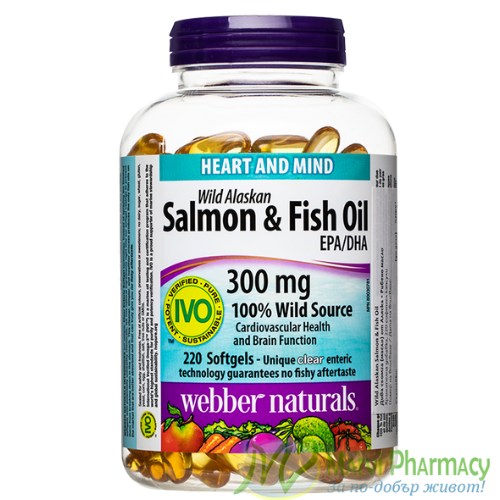Webber Naturals Дива сьомга (масло) от Аляска + Рибено масло х 220 софтгел капсули