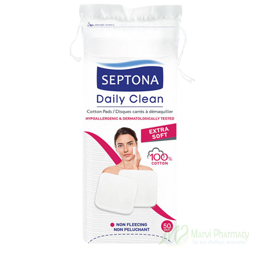 Septona DAILY CLEAN Хипоалергични дискове за дегримиране /квадратни/ 50бр